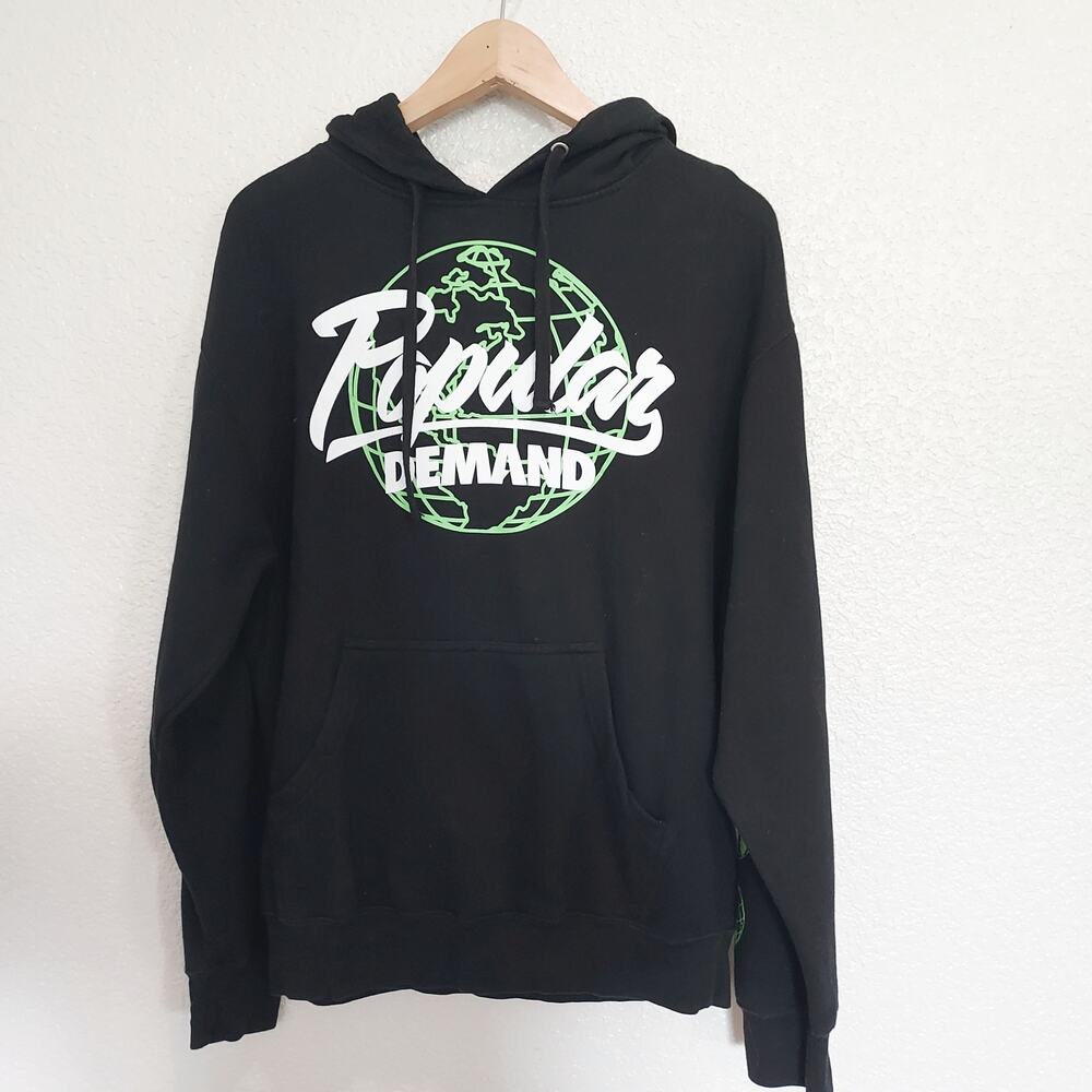 Popular Demand Black Hoodie w/Green Globes Size M